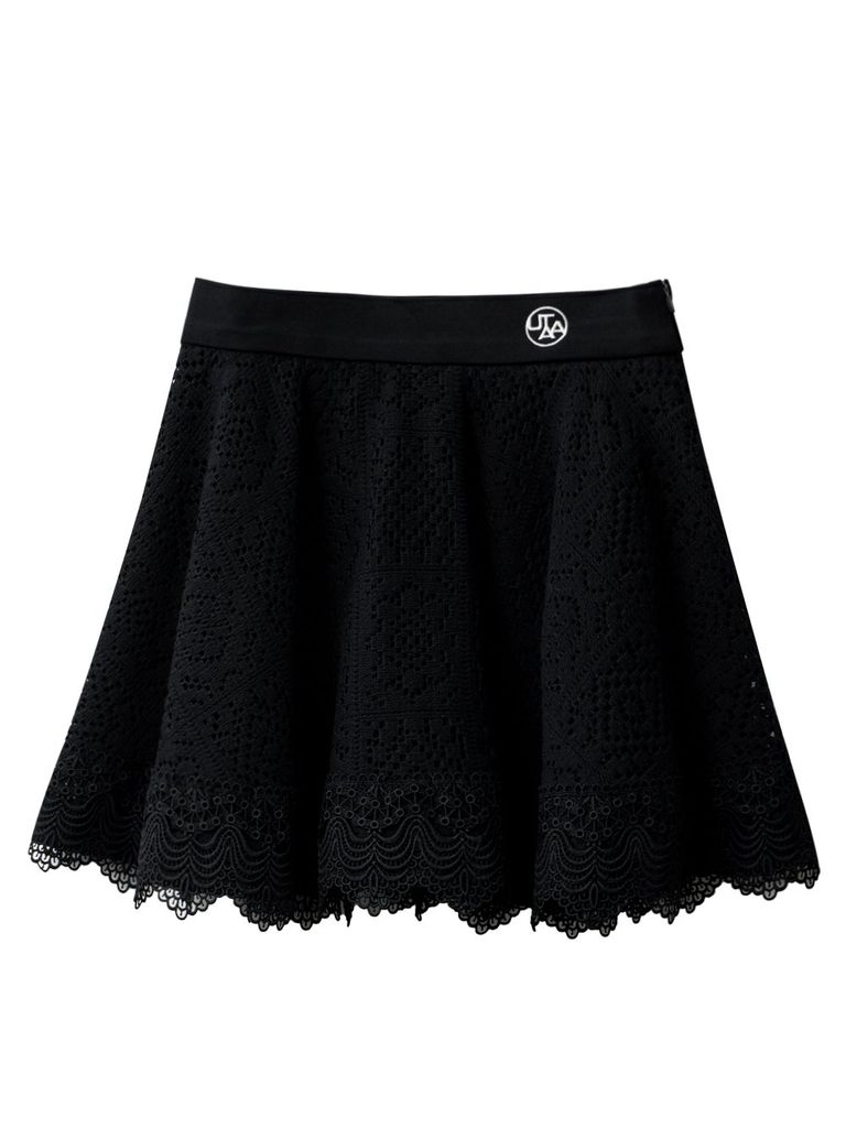 UTAA Pixel Tile Lace Flare Skirt: Black