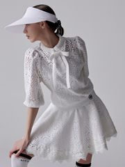 UTAA Pixel Tile Lace Flare Skirt: White
