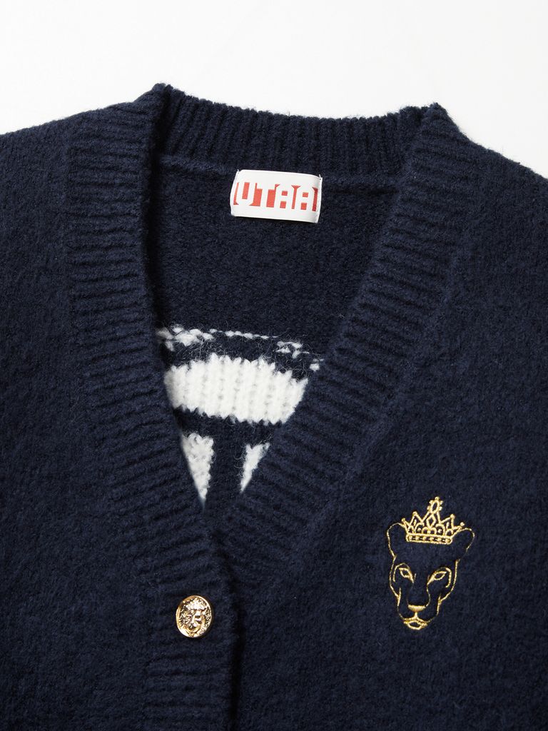 UTAA Gold Crown Panther Knit Cardigan : Women's Navy