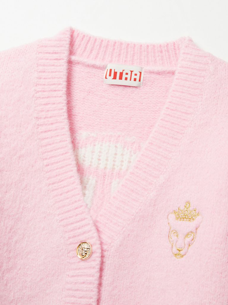 UTAA Gold Crown Panther Knit Cardigan : Women's Light Pink