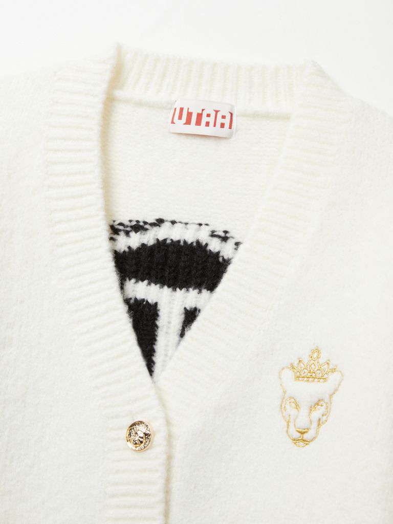UTAA Gold Crown Panther Knit Cardigan : Women's White