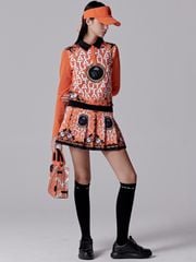 UTAA Blanc Baroque Panther Flare Skirt: Women's Orange