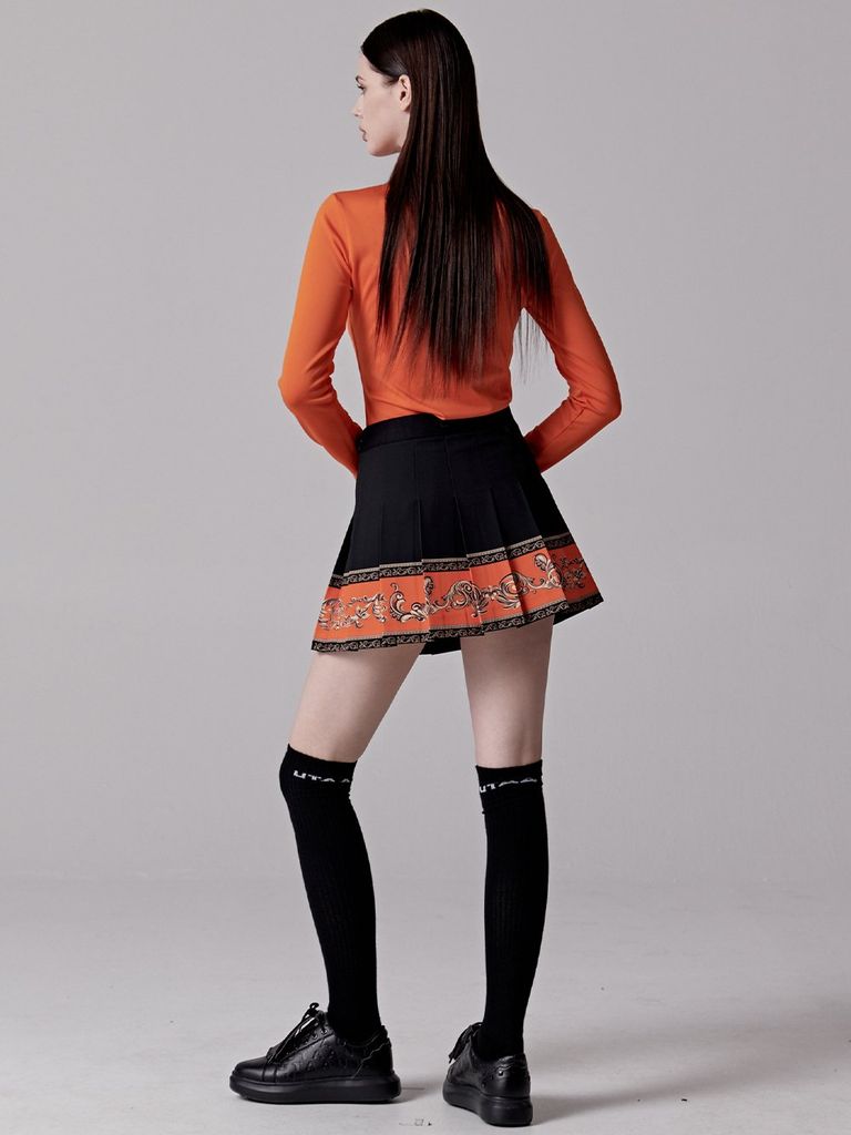 UTAA Neon Golden Baroque Flare Skirt : Orange