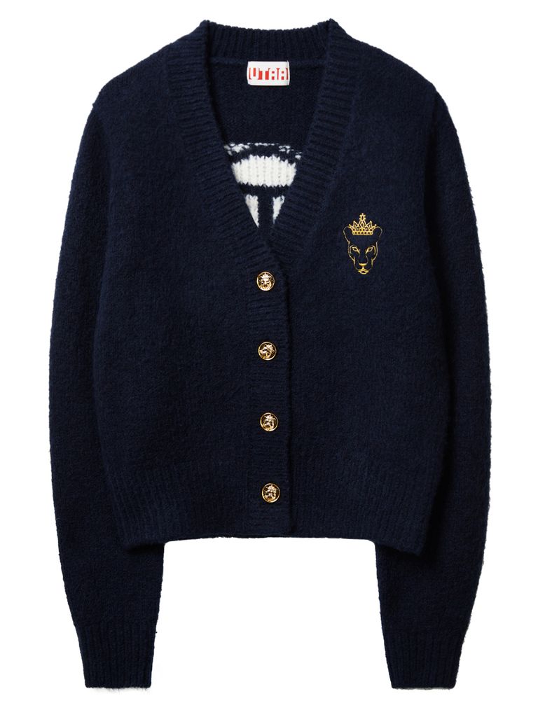 UTAA Gold Crown Panther Knit Cardigan : Women's Navy