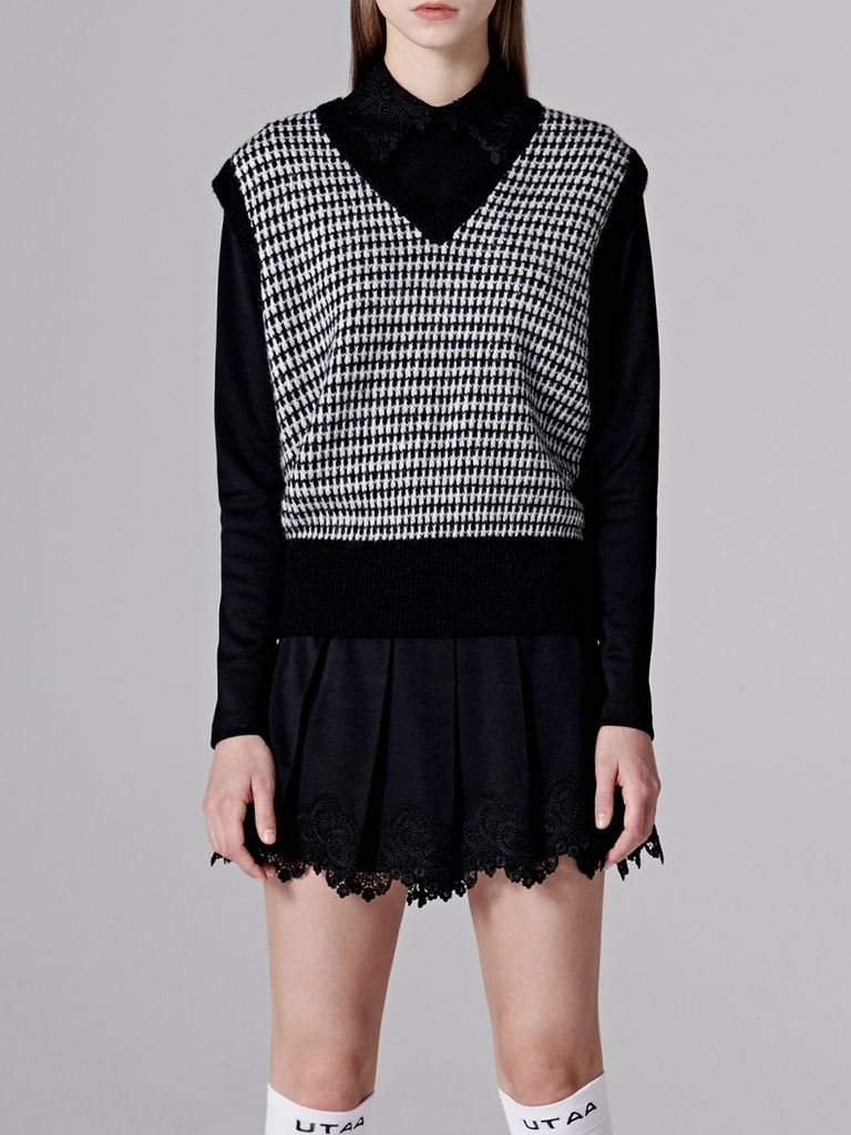 UTAA Rabbit Tooth Knit Vest : Black