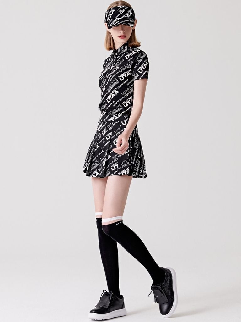 UTAA Logo Slogan Wave Pleats Skirt : Black