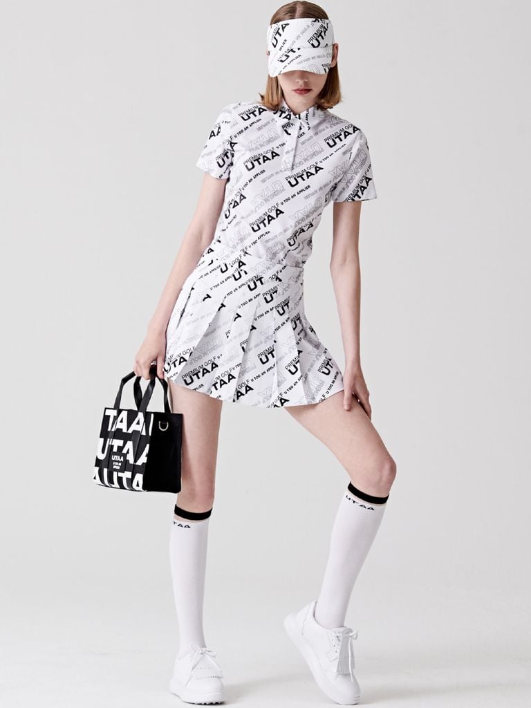 UTAA Logo Slogan Wave Pleats Skirt : White