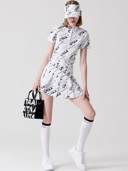 UTAA Logo Slogan Wave Pleats Skirt : White