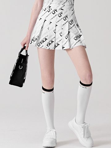 UTAA Logo Slogan Wave Pleats Skirt : White