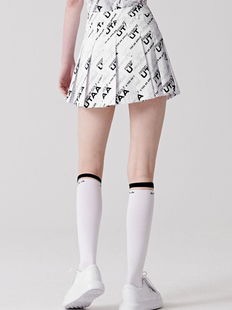 UTAA Logo Slogan Wave Pleats Skirt : White