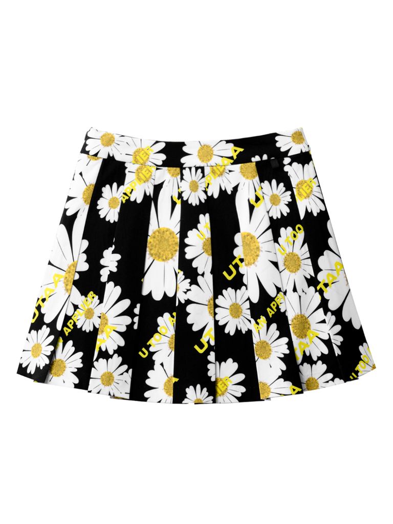 UTAA Daisy Logo Wave Pleats Skirt : Black