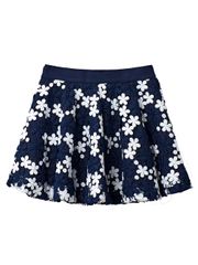 UTAA Lace Flower Net Flare Skirt : Navy