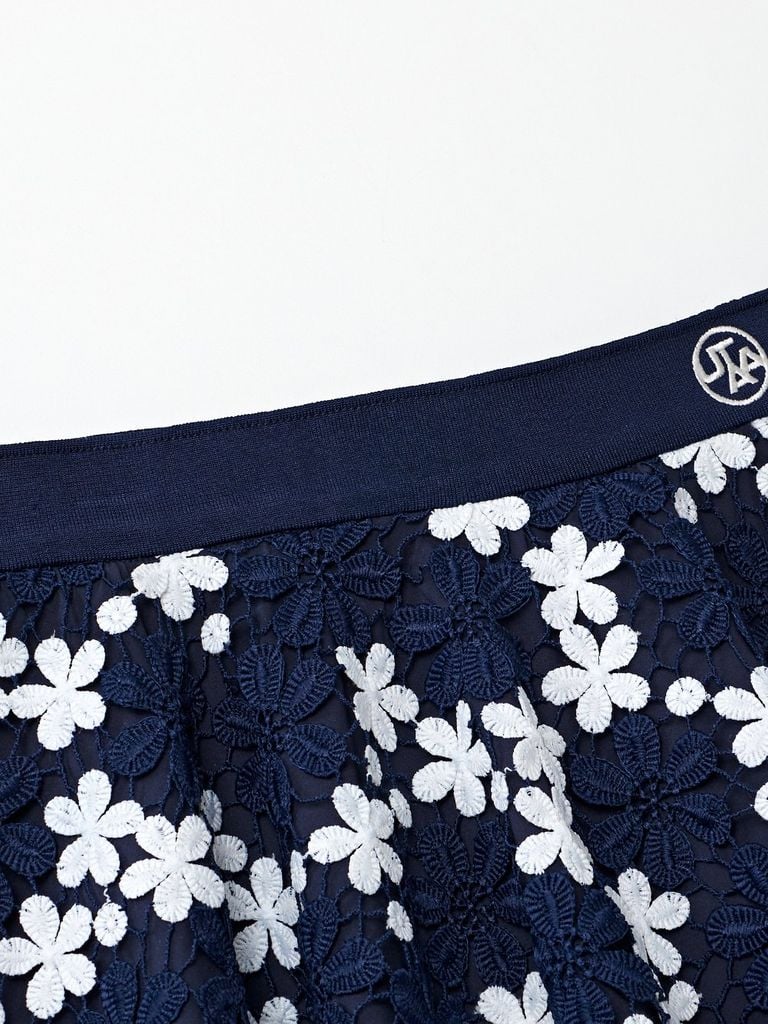 UTAA Lace Flower Net Flare Skirt : Navy