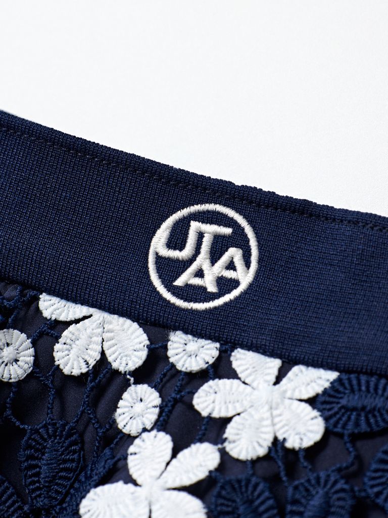 UTAA Lace Flower Net Flare Skirt : Navy
