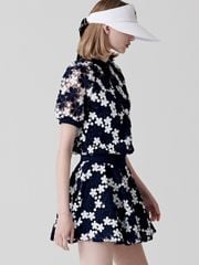 UTAA Lace Flower Net Flare Skirt : Navy