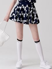 UTAA Lace Flower Net Flare Skirt : Navy