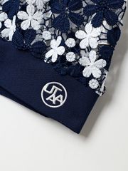 UTAA Lace Flower Net Henry Neck Blouse : Navy