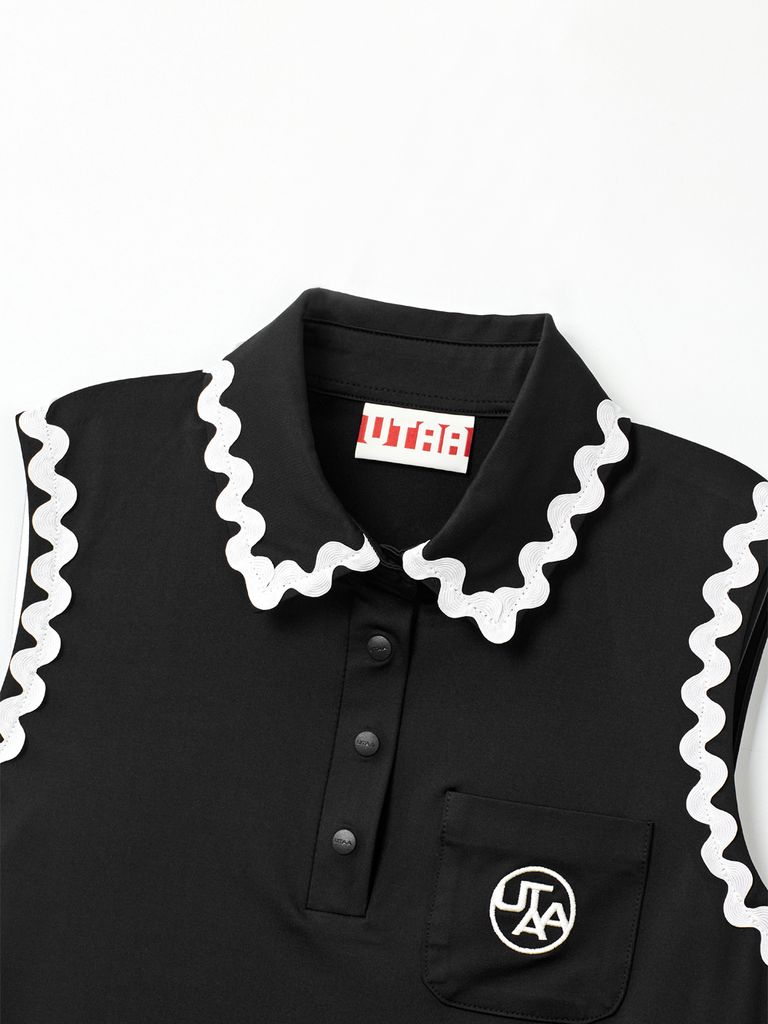 UTAA Swing Fit Tilde Wave Polo Sleeveless : Black