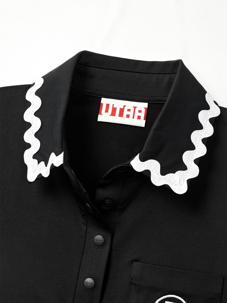 UTAA Swing Fit Tilde Wave Polo Sleeveless : Black