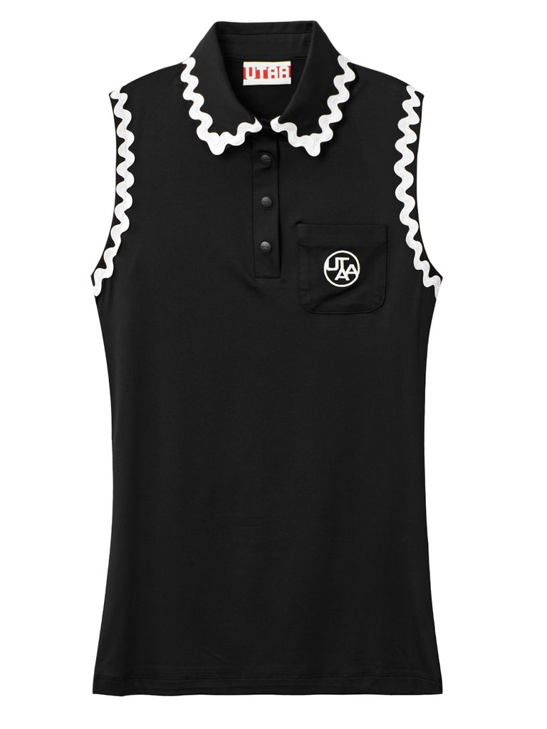 UTAA Swing Fit Tilde Wave Polo Sleeveless : Black
