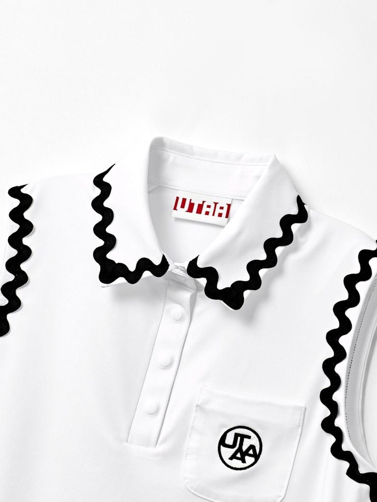 UTAA Swing Fit Tilde Wave Polo Sleeveless : White
