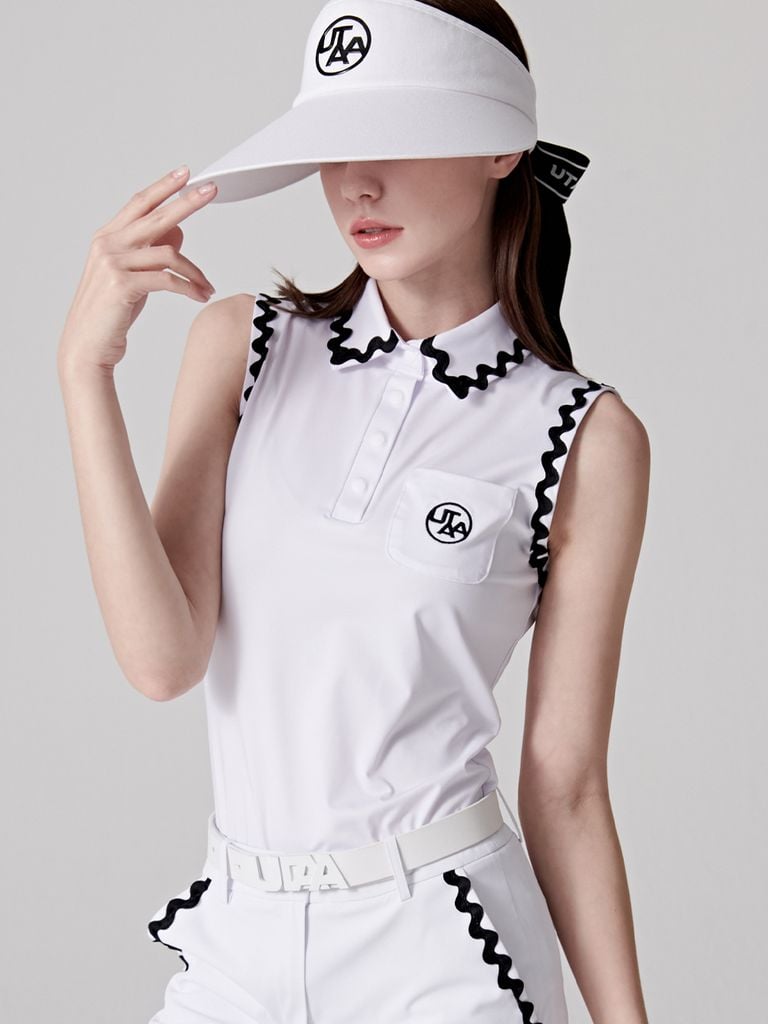UTAA Swing Fit Tilde Wave Polo Sleeveless : White