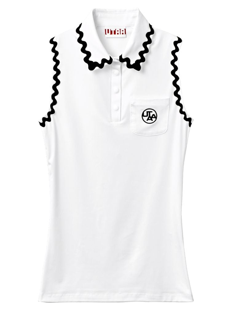 UTAA Swing Fit Tilde Wave Polo Sleeveless : White