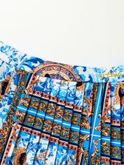 UTAA Neon Buckingham Pleats Skirt : BLUE