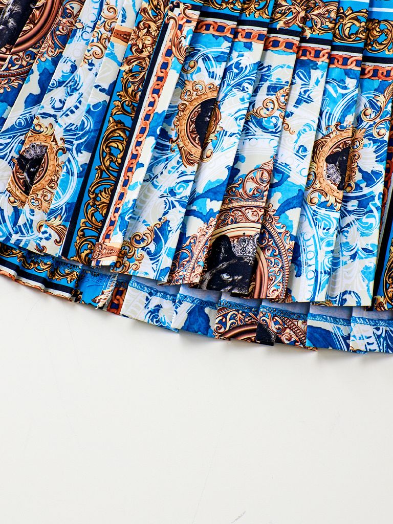 UTAA Neon Buckingham Pleats Skirt : BLUE