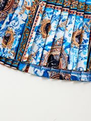 UTAA Neon Buckingham Pleats Skirt : BLUE