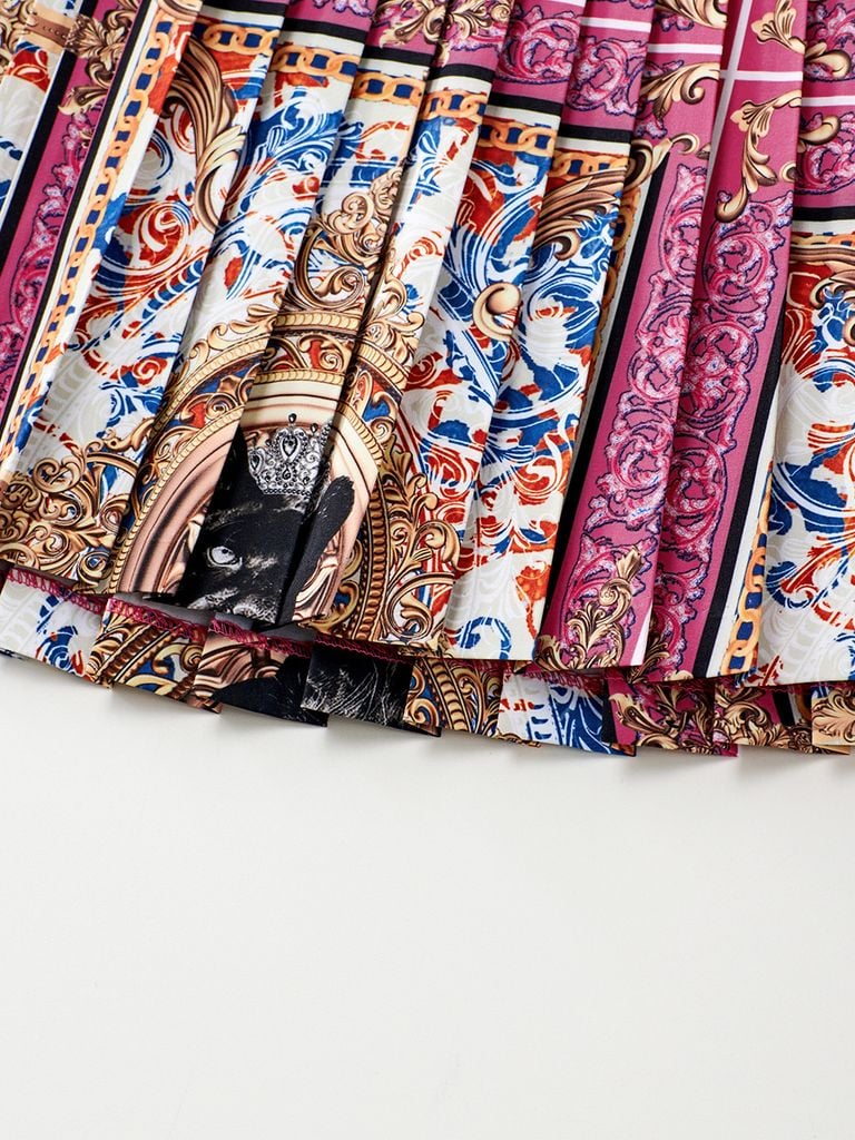 UTAA Neon Buckingham Pleats Skirt : Pink