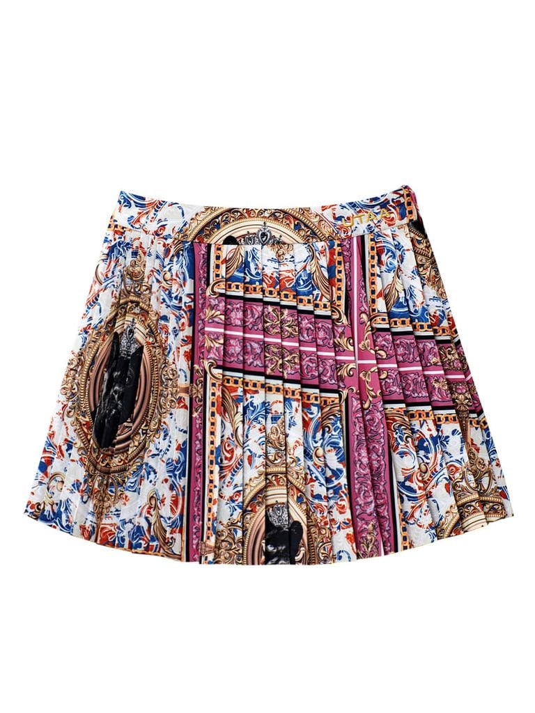 UTAA Neon Buckingham Pleats Skirt : Pink