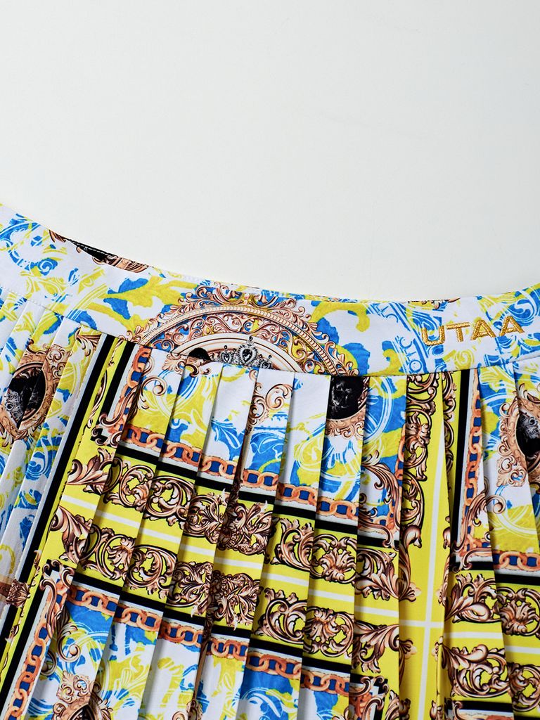 UTAA Neon Buckingham Pleats Skirt : Yellow