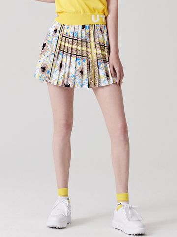 UTAA Neon Buckingham Pleats Skirt : Yellow