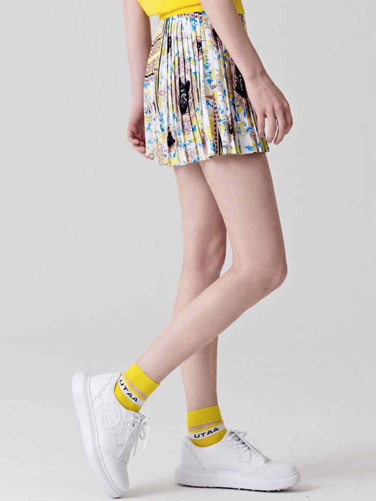 UTAA Neon Buckingham Pleats Skirt : Yellow