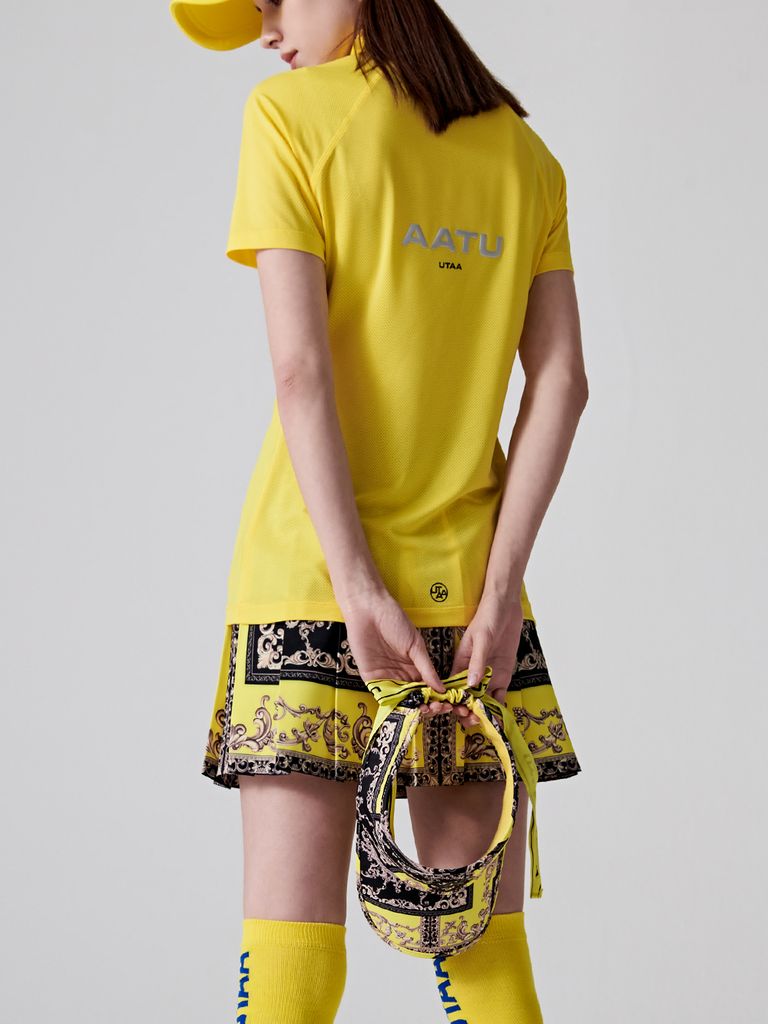 UTAA Reflected Logo Mesh Raglan Polo T-Shirts : Women's Yellow