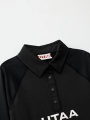 UTAA Reflected Logo Mesh Raglan Polo T-Shirts: Black