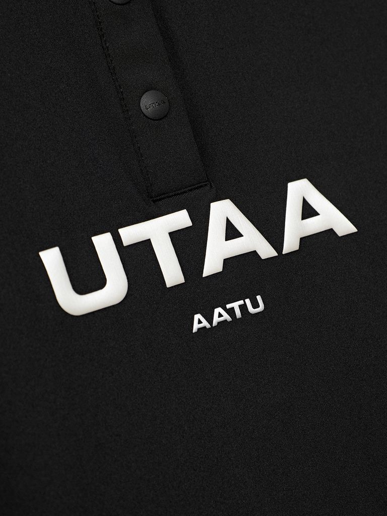 UTAA Reflected Logo Mesh Raglan Polo T-Shirts: Black