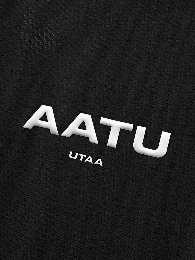 UTAA Reflected Logo Mesh Raglan Polo T-Shirts: Black