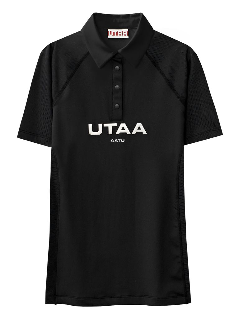 UTAA Reflected Logo Mesh Raglan Polo T-Shirts: Black