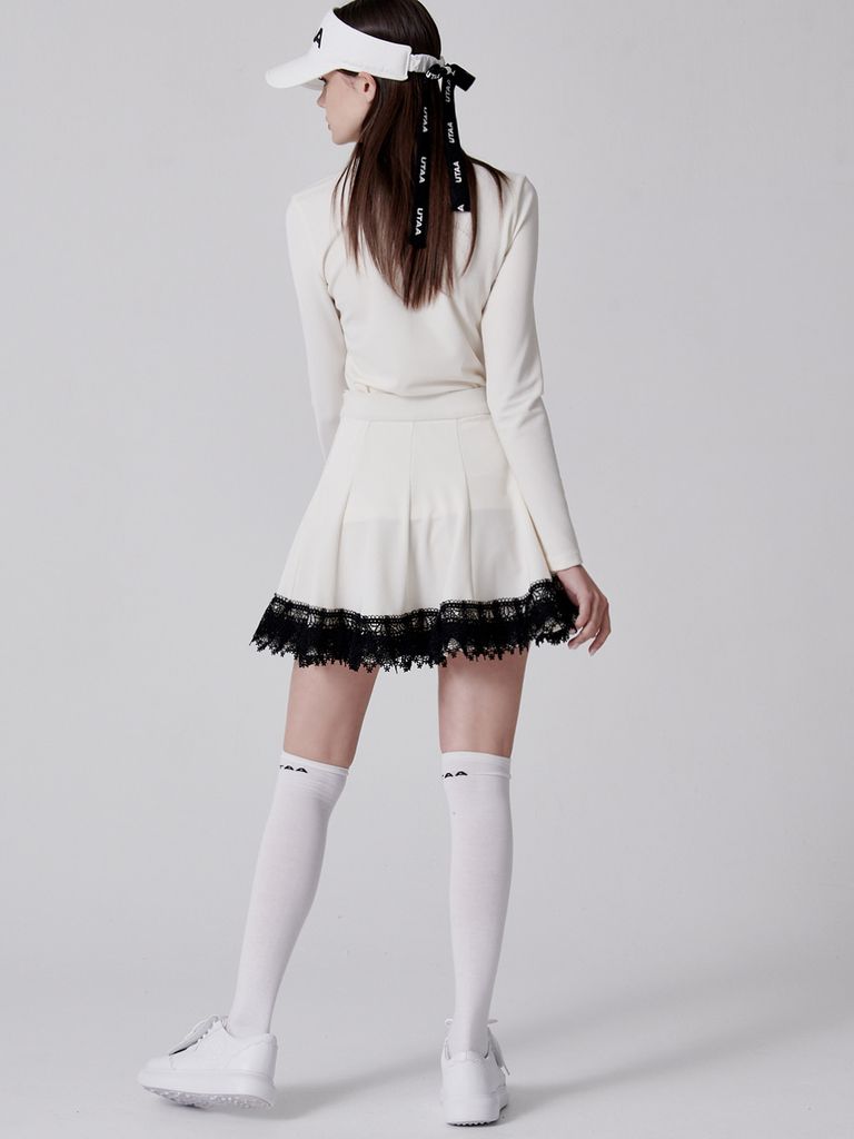 UTAA Notredame Ribbon Lace Flare Skirt : Black