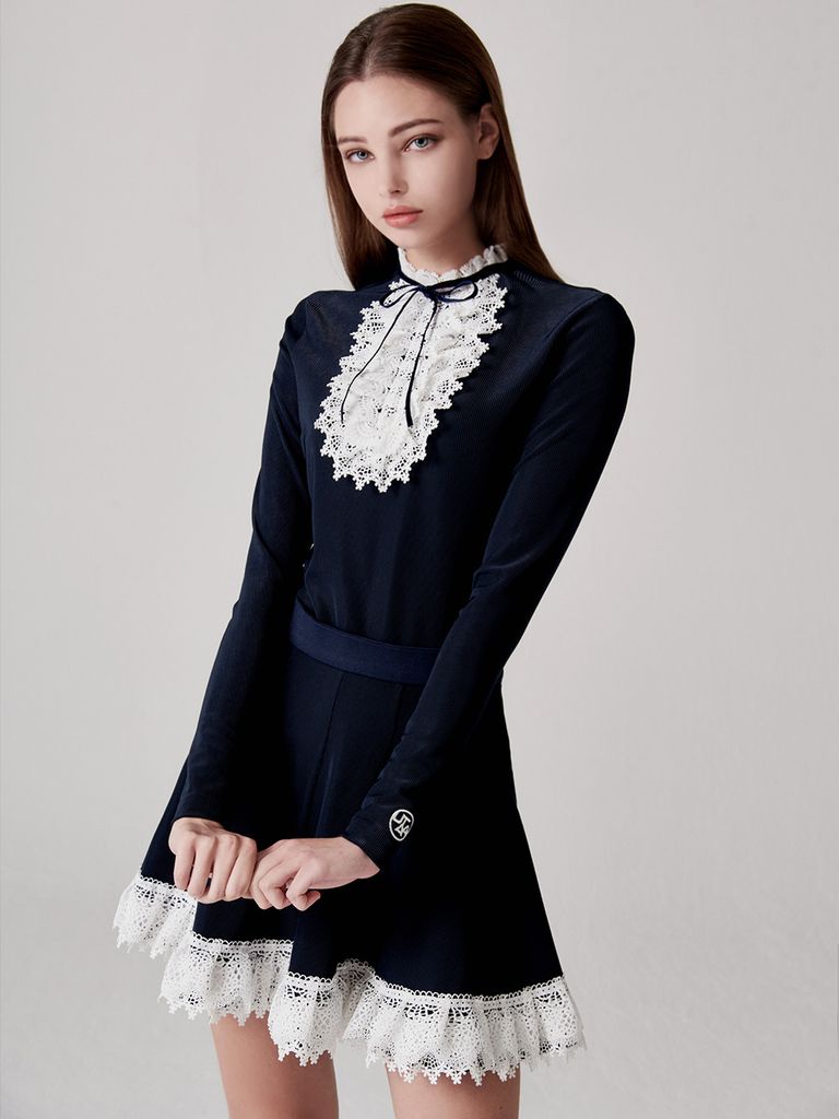 UTAA Notredame Ribbon Lace Flare Skirt : Navy
