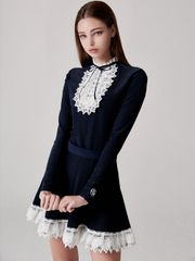 UTAA Notredame Ribbon Lace Flare Skirt : Navy