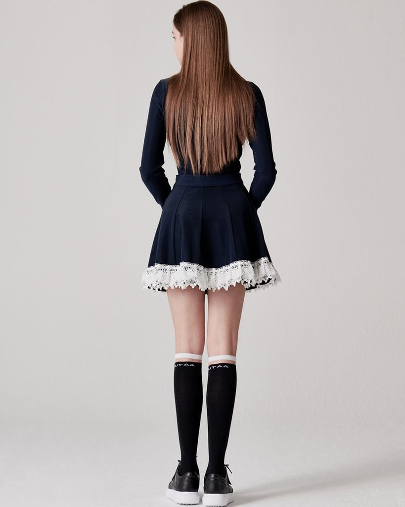 UTAA Notredame Ribbon Lace Flare Skirt : Navy