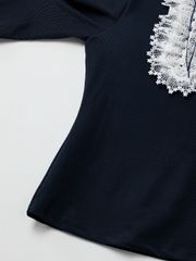 UTAA Notredame Ribbon Lace Flare Sleeve : Navy