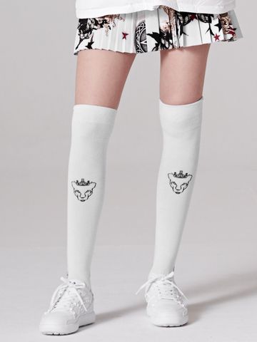 UTAA Panther Logo Over Knee Socks : White