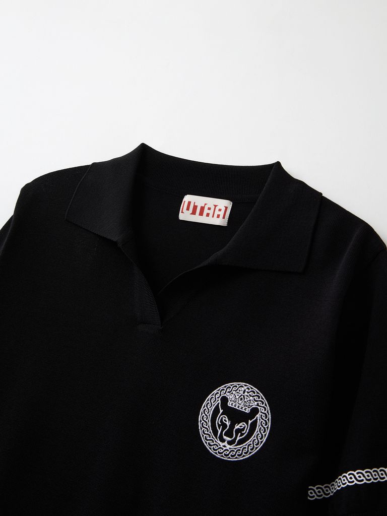 UTAA Ring Panther Open Knit Pk T-Shirt : Women's Black