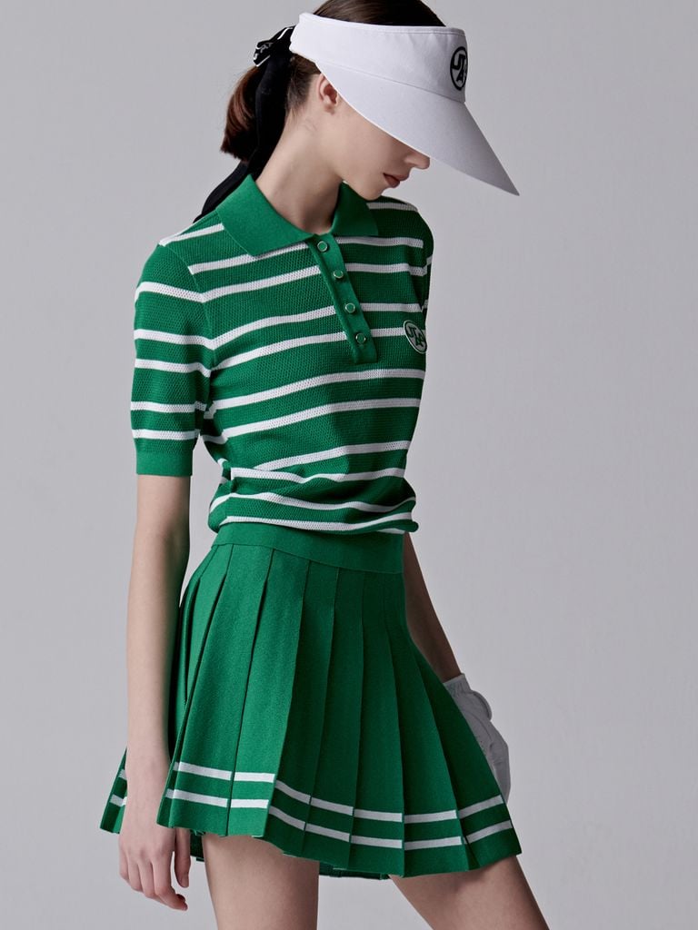UTAA Classy Stripe Knit Flare Skirt : Women's Green