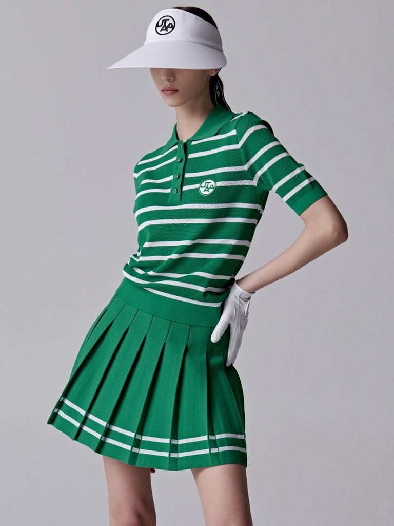 UTAA Classy Stripe Knit Flare Skirt : Women's Green
