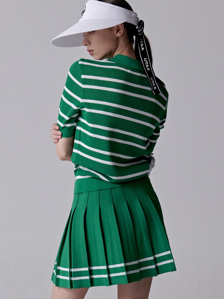 UTAA Classy Stripe Knit Flare Skirt : Women's Green